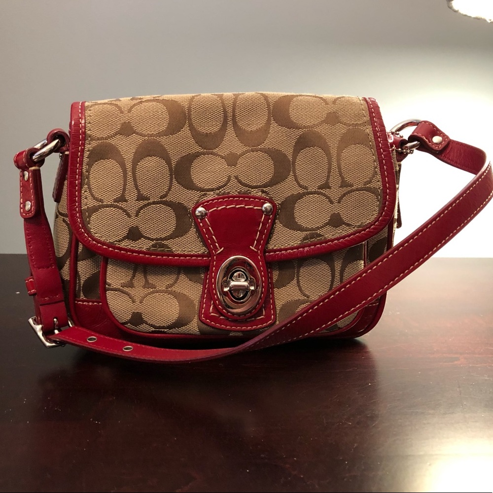 Authentic Coach Signature C-Red Patent Leather Bag
